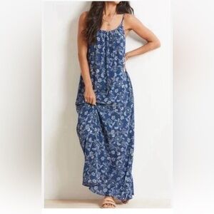 Roan + Ryan Willa Chic Blue Floral Maxi Dress w/ Adj. Straps, Liner and Pockets.